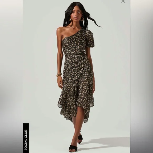 ASTR the Label SANTORINI FLORAL ONE SHOULDER MIDI DRESS